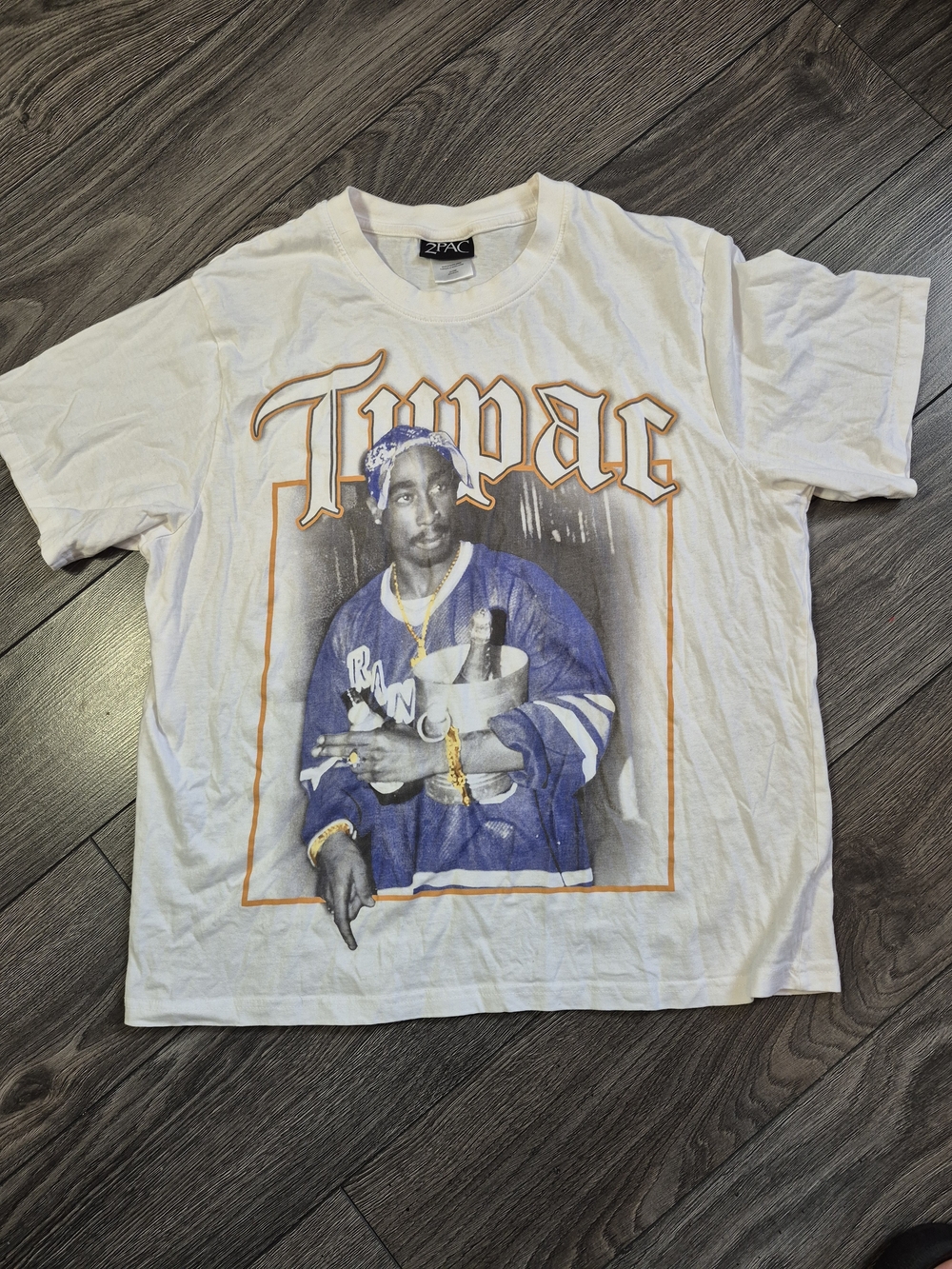 2pac Tupac Graphic Tee in White with Blue Accents